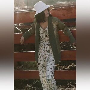 Anthropologie Quilted Patchwork Kimono Jacket Moss Green Sz Large‎ NEW LP Petite